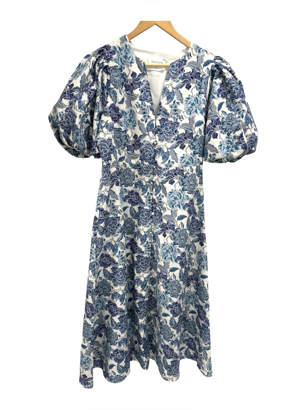 Hyacinth House Steel Blue Floral Brody Puff Sleeve Midi Dress - Medium - Picture 4 of 12